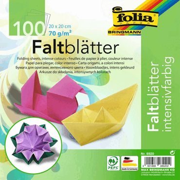 Folia Faltblätter 20 x 20 cm - 10 Farben sortiert 100 Blatt 70g/qm von folia