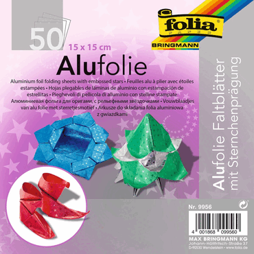 Folia Faltblätter -Alufolie- 15 x 15 cm - farbig sortiert 50 Blatt. von folia