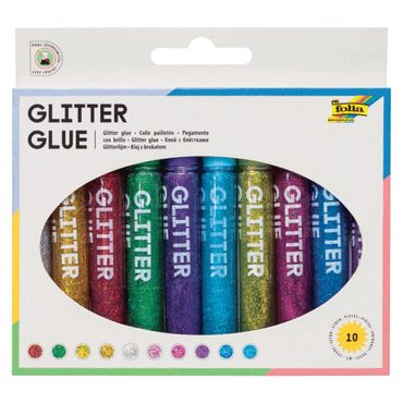 Folia Glitterglue - 10 Metallic-Farben sortiert 10 Stück je 9,5 ml. von folia