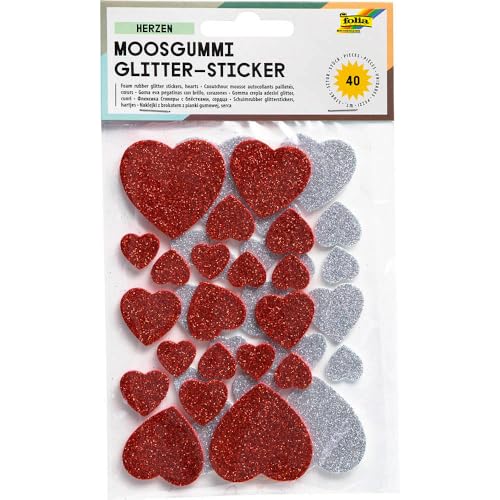 Folia Moosgummi Glitter Sticker - 40 Herzen sortiert, selbstklebend; Packungsinhalt: 40 Stück Folia Moosgummi Glitter Sticker - 40 Herzen sortiert, selbstklebend; Packungsinhalt: 40 Stück von folia
