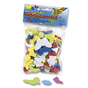 Folia Moosgummi Stanzteile -Blumen und Schmetterlinge- - 200 Stück sor von folia