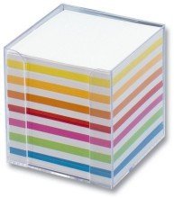 Folia Notizbox glasklar - 9,5x9,5x9,5cm, Papier: weiá/bunt, ca. 700 Blatt von folia