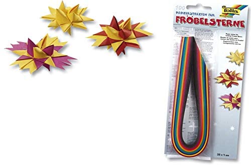Folia Papierstreifen für Fröbelsterne – 130 g/qm, 100 Stück, Ganzjahresfarben sortiert; Packungsinhalt: 100 Stück von folia