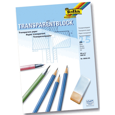 Folia Transparentpapier - 80g A3 Block 25 Blatt. von folia
