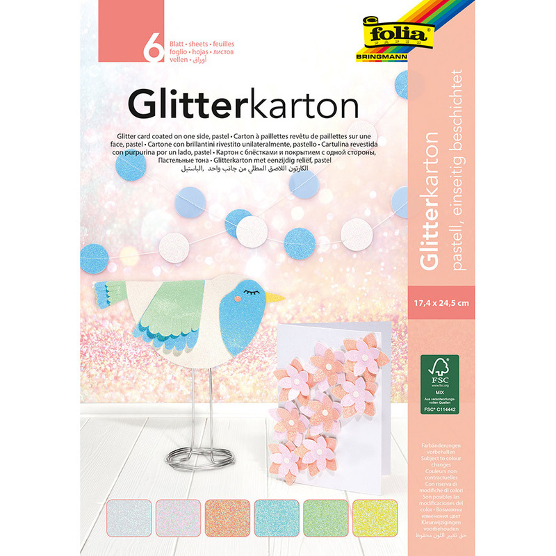 Glitterkarton-Block Pastell 6-Teilig In Bunt von folia
