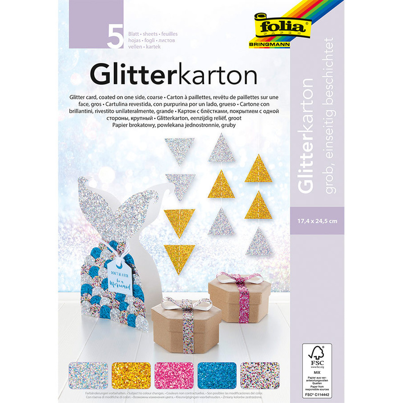 Glitterkarton-Block Shiny 5-Teilig In Bunt von folia