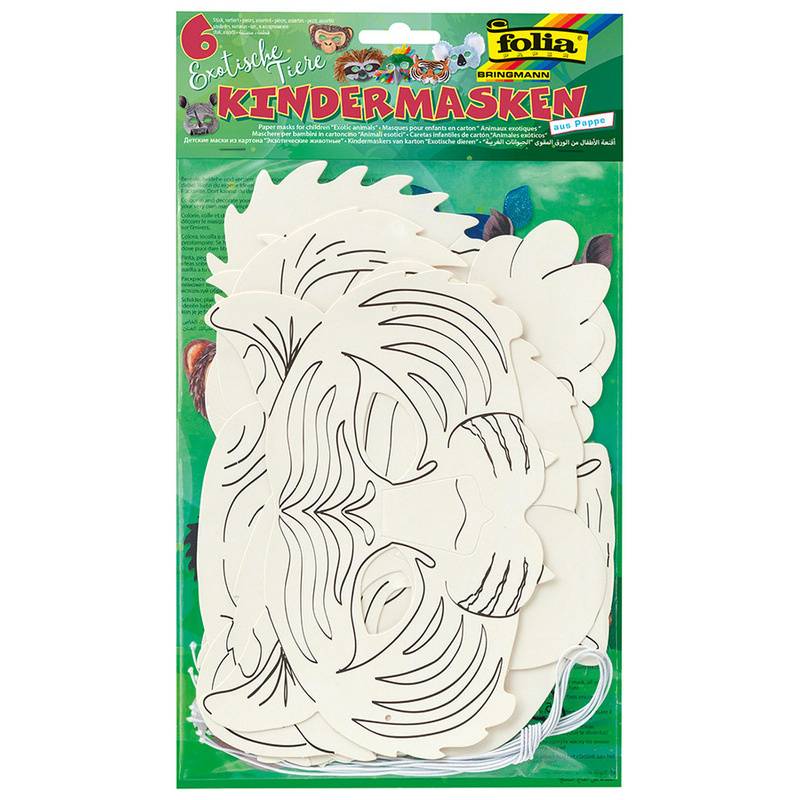 Kindermasken Exotische Tiere 6-Teilig Zum Bemalen In Weiß von folia