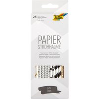 Papierstrohhalme, 25 Stück - Schwarz/Weiß/Gold von Multi