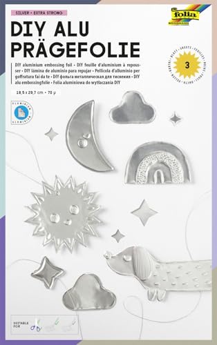 folia 522 - DIY Alu-Prägefolie, Silber, 3 Blatt, 70µ, ca. 18,5 x 29,7 cm, Hartmetallfolie extra strong folia 522 - DIY Alu-Prägefolie, Silber, 3 Blatt, 70µ, ca. 18,5 x 29,7 cm, Hartmetallfolie extra strong von folia