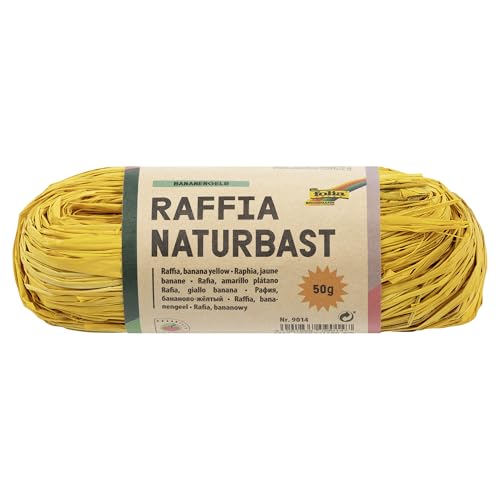 folia 9014 - Raffia Naturbast bananengelb, 1 Bündel mit 50 g, Schnur aus natürlichem Strohgemisch, ideal zum Basteln, zur Dekoration oder für Gestecke, Sträuße und andere floristische Arbeiten von folia