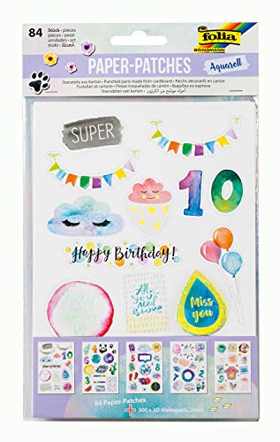 folia 11793 - Paper Patches Aquarell, DIN A5, 5 Blatt inklusive 300 3D Klebepads, Stanzteile aus Karton zum Verzieren folia 11793 - Paper Patches Aquarell, DIN A5, 5 Blatt inklusive 300 3D Klebepads, Stanzteile aus Karton zum Verzieren von folia