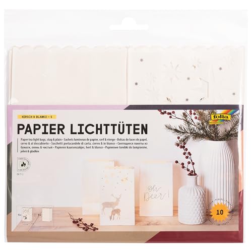 folia 11921 - Lichtertüten aus schwer entflammbarem Papier, 10 Stück, 5x blanko, 5x mit Motivdruck Hirsch, ca. 19 x 11,5 x 7 cm, stimmungsvolle Tischdekoration im Advent und zu Weihnachten folia 11921 - Lichtertüten aus schwer entflammbarem Papier, 10 Stück, 5x blanko, 5x mit Motivdruck Hirsch, ca. 19 x 11,5 x 7 cm, stimmungsvolle Tischdekoration im Advent und zu Weihnachten von folia