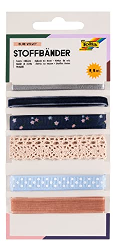 folia 12023 - Stoffbänder-Mix "Blue Velvet" mit 6 unterschiedlichen Schleifenbändern in den Farben Blau, Silber, Creme und Rosa, Bastelset zum Verzieren und Gestalten folia 12023 - Stoffbänder-Mix "Blue Velvet" mit 6 unterschiedlichen Schleifenbändern in den Farben Blau, Silber, Creme und Rosa, Bastelset zum Verzieren und Gestalten von folia