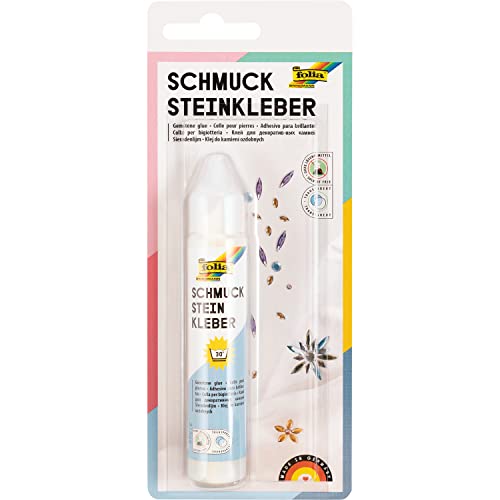 folia 12030 - Schmucksteinkleber, 30 g, lösungsmittelfrei, transparent trocknend - für punktgenaues Kleben von Schmucksteinen und -perlen von folia