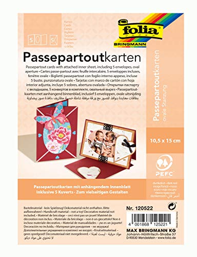 folia 120522 - Passepartouts mit ovaler Stanzung, ca. 10,5 x 15 cm, 5 Karten (220 g/qm) und Kuverts, dunkelrot - ideal für Einladungen, Glückwunsch- oder Grußkarten von folia