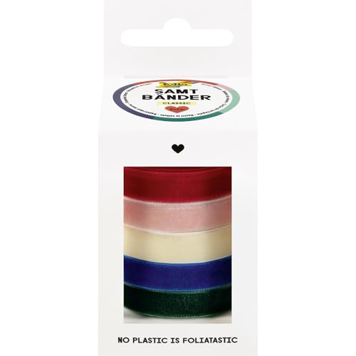 folia 12142 - Samtbänder CLASSIC, 5 x 2 m, Samtband Mix in klassischen Farben, als dekoratives Schleifenband oder als Geschenkband von folia