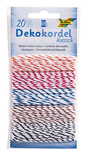 folia 12210 - Dekokordel Klassisch, 5 farbig sortiert, je 5 m - Schnüre zum verzieren von Bastelarbeiten, Handarbeiten und kleinen Geschenken von folia