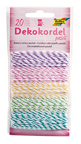 folia 12211 - Dekokordel Pastell, 5 farbig sortiert, je 5 m - Schnüre zum verzieren von Bastelarbeiten, Handarbeiten und kleinen Geschenken von folia