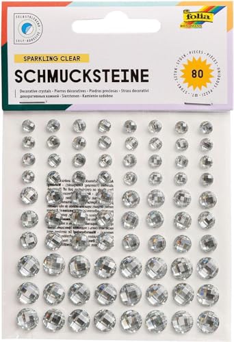 folia 12305 - Deko Schmucksteine Sparkling Clear, selbstklebend, 80 Stück, mit Diamantschliff - ideal zum Verzieren und Dekorieren Ihrer Bastelarbeiten von folia