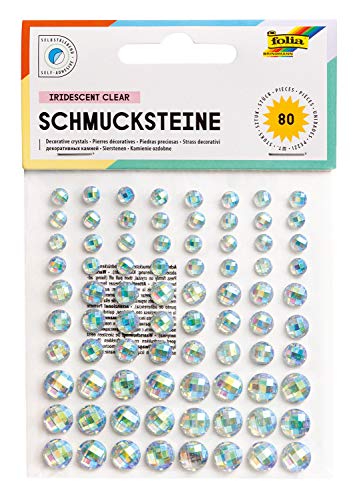 folia 12307 - Deko Schmucksteine Iridescent Clear, selbstklebend, 80 Stück, mit Diamantschliff - ideal zum Verzieren und Dekorieren Ihrer Bastelarbeiten von folia