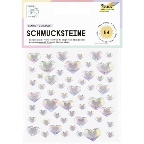 folia 12313 - Schmucksteine HEARTS IRIDESCENT, 54 herzförmige Glitzersteine in irisierend-schillernd, Aufkleber in 3 Größen, selbstklebend, zum Verzieren und Dekorieren folia 12313 - Schmucksteine HEARTS IRIDESCENT, 54 herzförmige Glitzersteine in irisierend-schillernd, Aufkleber in 3 Größen, selbstklebend, zum Verzieren und Dekorieren von folia