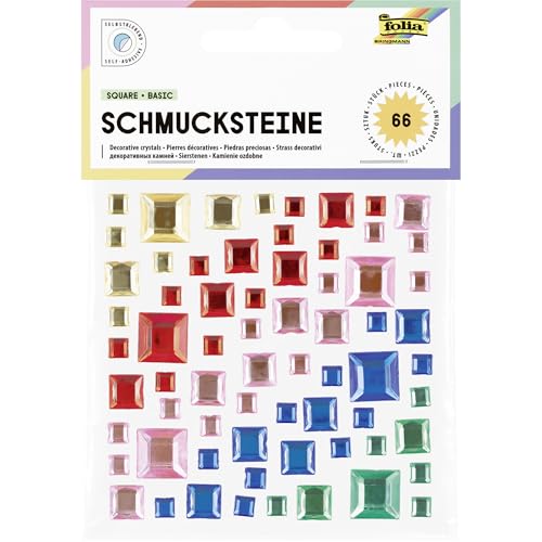 folia 12314 - Schmucksteine SQUARE BASIC, 67 quadratische Glitzersteine in 5 Farben, Aufkleber in 3 Größen, selbstklebend, zum Verzieren und Dekorieren folia 12314 - Schmucksteine SQUARE BASIC, 67 quadratische Glitzersteine in 5 Farben, Aufkleber in 3 Größen, selbstklebend, zum Verzieren und Dekorieren von folia