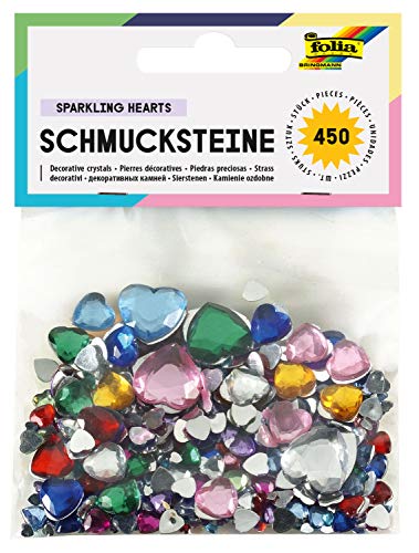 folia 1241 - Schmucksteine, Sparkling Hearts, 450 Stück, farbig sortiert - ideal zum Verzieren von Grußkarten, Scrapbooking und anderen Bastelarbeiten von folia