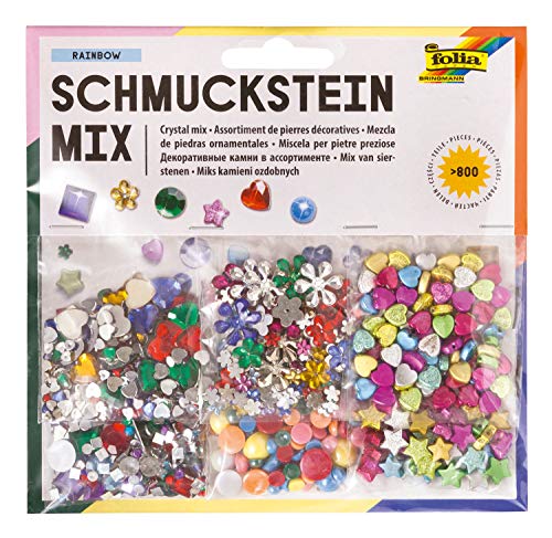 folia 12419 - Schmuckstein Mix Rainbow, über 800 verschiedene Schmucksteine, sortiert in verschiedenen Formen und Farben, ideal zum Verzieren und Dekorieren Ihrer Bastelarbeiten von folia