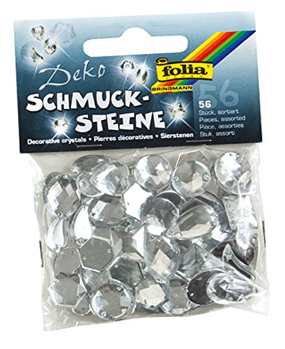 folia 1250 - Schmucksteine Midi - Crystal, 56 Stück, sortiert, mit Löchern zum Annähen oder Aufkleben - ideal zum Verzieren von Grußkarten, Scrapbooking und anderen Bastelarbeiten von folia