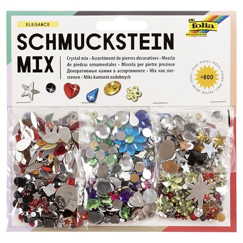 folia 12519 - Schmuckstein Mix Elegance, über 800 verschiedene Schmucksteine, sortiert in verschiedenen Formen und Farben, ideal zum Verzieren und Dekorieren Ihrer Bastelarbeiten von folia