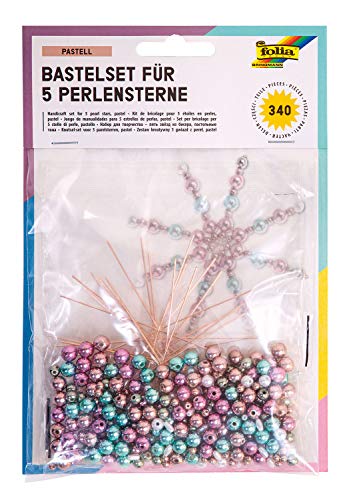 folia 12550 - Bastelset für 5 Perlensterne Pastel, rosé / türkis / grau, 340 teilig - ideal als selbstgemachte Dekoration für Weihnachten folia 12550 - Bastelset für 5 Perlensterne Pastel, rosé / türkis / grau, 340 teilig - ideal als selbstgemachte Dekoration für Weihnachten von folia