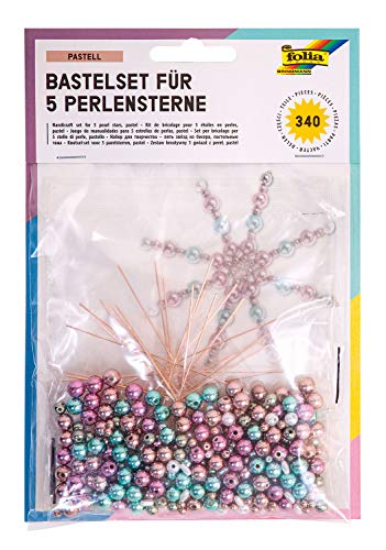 folia 12550 - Bastelset für 5 Perlensterne Pastel, rosé / türkis / grau, 340 teilig - ideal als selbstgemachte Dekoration für Weihnachten von folia
