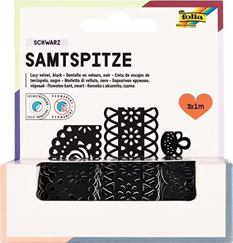 folia 12700 - Samtbordüren "Folklore" 3 Rollen, sortiert, selbstklebend - ideal zum Verzieren von Wohnaccessoires, Bastelarbeiten und Karten, Schwarz folia 12700 - Samtbordüren "Folklore" 3 Rollen, sortiert, selbstklebend - ideal zum Verzieren von Wohnaccessoires, Bastelarbeiten und Karten, Schwarz von folia