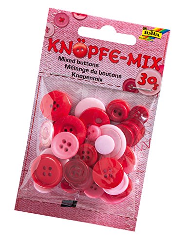 folia 12892 - Knöpfe - Mix, Ton in Ton Mix, rot, ca. 30 g, sortiert in verschiedenen Größen und Farben - ideal zum Basteln, Nähen und für Scrapbooking von folia