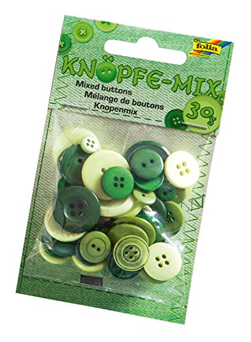 folia 12895 - Knöpfe - Mix, Ton in Ton Mix, grün, ca. 30 g, sortiert in verschiedenen Größen und Farben - ideal zum Basteln, Nähen und für Scrapbooking von folia
