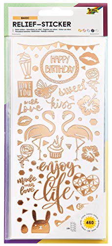 folia 12910 - Relief - Sticker Basic, hochwertige Sticker, 10 Blatt, ca. 10 x 24 cm, Motive sortiert, ideal zum Verzieren von Grußkarten, Bastelarbeiten und Scrapbooking von folia