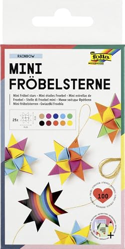 folia 1295 - Papierstreifen für MINI Fröbelsterne, 100 Streifen, 25 Sterne, Rainbow von folia