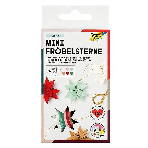 folia 1299 - Papierstreifen für MINI Fröbelsterne, 100 Streifen, 25 Sterne, in weihnachtlichen Farben sortiert, Winter von folia