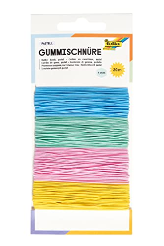 folia 13704 - Gummi-Schnüre Pastell, dünnes elastisches Gummi-Band in 4 zarten Pastell-Farben à 5 m, ca. 1 mm stark, zum Basteln von Masken, Armbändern uvm. folia 13704 - Gummi-Schnüre Pastell, dünnes elastisches Gummi-Band in 4 zarten Pastell-Farben à 5 m, ca. 1 mm stark, zum Basteln von Masken, Armbändern uvm. von folia