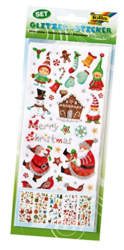 folia 1412 - Glitzer-Sticker Weihnachten, ca.10 x 23 cm, 5 Blatt, Motive sortiert - ideal geeignet zum Verzieren von Grußkarten, Bastelarbeiten und Scrapbooking folia 1412 - Glitzer-Sticker Weihnachten, ca.10 x 23 cm, 5 Blatt, Motive sortiert - ideal geeignet zum Verzieren von Grußkarten, Bastelarbeiten und Scrapbooking von folia