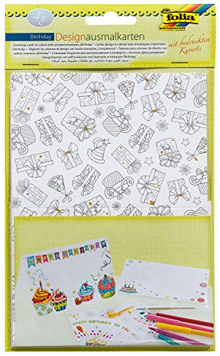 folia 14901 - Designausmalkarten, Karten zum Ausmalen, Birthday, 4 Karten mit Kuverts, ideal zum Basteln eigener Einladungskarten zum Geburtstag folia 14901 - Designausmalkarten, Karten zum Ausmalen, Birthday, 4 Karten mit Kuverts, ideal zum Basteln eigener Einladungskarten zum Geburtstag von folia