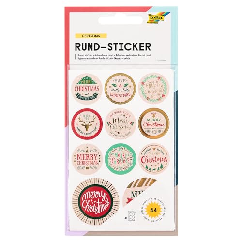 folia 15491 - Rund Sticker Weihnachten, dekorative runde Sticker mit Heißfolienveredelung, 44 Stück, ideal geeignet zum Verzieren von Grußkarten, Bastelarbeiten und Scrapbooking folia 15491 - Rund Sticker Weihnachten, dekorative runde Sticker mit Heißfolienveredelung, 44 Stück, ideal geeignet zum Verzieren von Grußkarten, Bastelarbeiten und Scrapbooking von folia