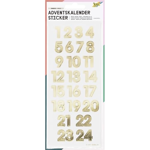folia 15497 Adventskalender Sticker NUMBERS, 24 Stück in gold-schimmernd, Aufkleber in Zahlenform, zum Verzieren und Dekorieren, Papier, Mehrfarbig folia 15497 Adventskalender Sticker NUMBERS, 24 Stück in gold-schimmernd, Aufkleber in Zahlenform, zum Verzieren und Dekorieren, Papier, Mehrfarbig von folia