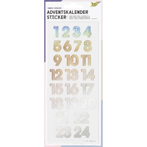 folia 15498 Adventskalender Sticker NUMBERS IRIDESCENT, 24 Stück in irisierend-schillernd, Aufkleber in Zahlenform, zum Verzieren und Dekorieren, Papier, Mehrfarbig folia 15498 Adventskalender Sticker NUMBERS IRIDESCENT, 24 Stück in irisierend-schillernd, Aufkleber in Zahlenform, zum Verzieren und Dekorieren, Papier, Mehrfarbig von folia