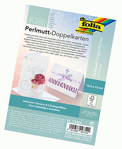 folia 179500 - Perlmutt Doppelkarten, ca. 10,5 x 15 cm, 250 g/qm, 5er Set, weiß - ideal für Einladungen, Glückwunsch- oder Grußkarten folia 179500 - Perlmutt Doppelkarten, ca. 10,5 x 15 cm, 250 g/qm, 5er Set, weiß - ideal für Einladungen, Glückwunsch- oder Grußkarten von folia