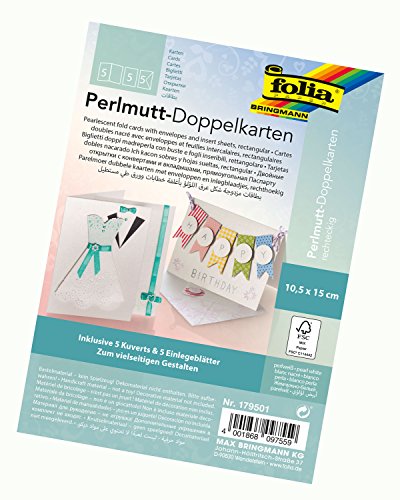 folia 179501 - Perlmutt Doppelkarten, ca. 10,5 x 15 cm, 250 g/qm, 5er Set, perlweiß - ideal für Einladungen, Glückwunsch- oder Grußkarten folia 179501 - Perlmutt Doppelkarten, ca. 10,5 x 15 cm, 250 g/qm, 5er Set, perlweiß - ideal für Einladungen, Glückwunsch- oder Grußkarten von folia