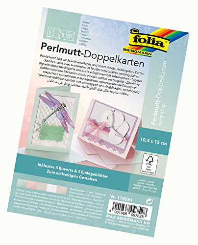 folia 179591 - Perlmutt Doppelkarten, ca. 10,5 x 15 cm, 250g/qm, 5er Set, pastell - ideal für Einladungen, Glückwunsch- oder Grußkarten folia 179591 - Perlmutt Doppelkarten, ca. 10,5 x 15 cm, 250g/qm, 5er Set, pastell - ideal für Einladungen, Glückwunsch- oder Grußkarten von folia