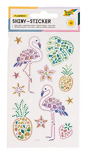 folia 18302 - Shiny Sticker, Flamingo, 12 Sticker, aus bunten Strasssteinen, in verschiedenen Motiven, einfach von der Folie abzuziehen von folia