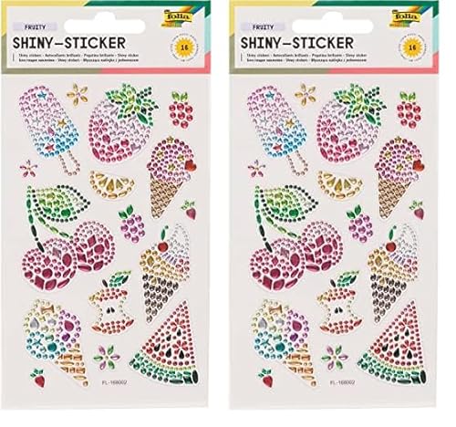 folia 18303 - Shiny Sticker, Fruity, 16 Sticker, aus bunten Strasssteinen, in verschiedenen Motiven, einfach von der Folie abzuziehen (Packung mit 2) von folia