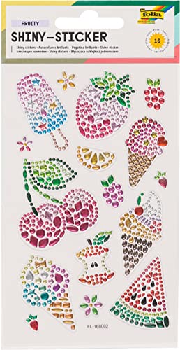 folia 18303 - Shiny Sticker, Fruity, 16 Sticker, aus bunten Strasssteinen, in verschiedenen Motiven, einfach von der Folie abzuziehen von folia
